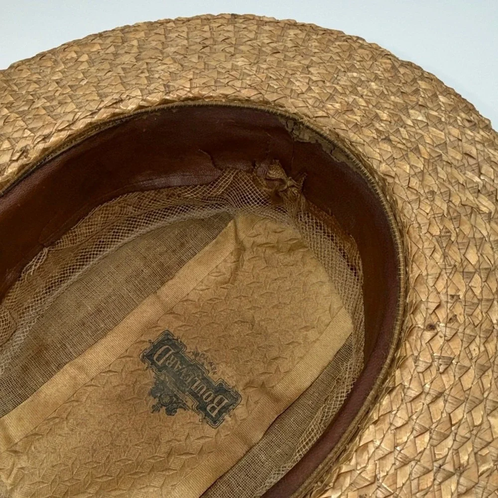 Vintage Boulevard New York Straw Boater‎ Hat Men Brown Black Ribbon Skimmer Hat